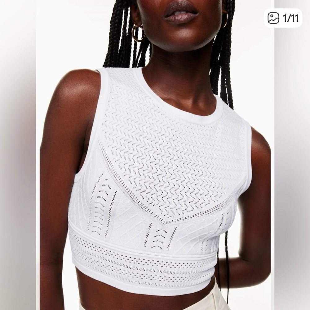 Aritzia Babaton White Sleeveless Knit Crop Top